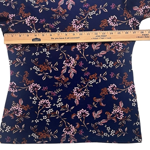 Sundance Waffle Knit Top Large Velvet Cuff Purple Floral Thermal Boho Prairie - Picture 6 of 12